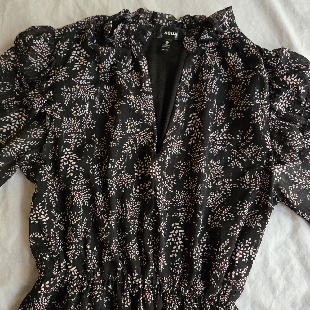 Aqua Black Floral Midi Dress - Picture 2 of 15